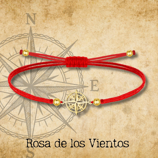 Pulsera Rosa de los Vientos Dorado de Hilo En.Rojo