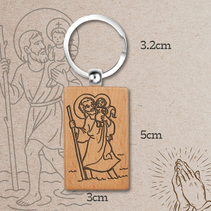 Llavero de San Cristóbal en Madera Natural