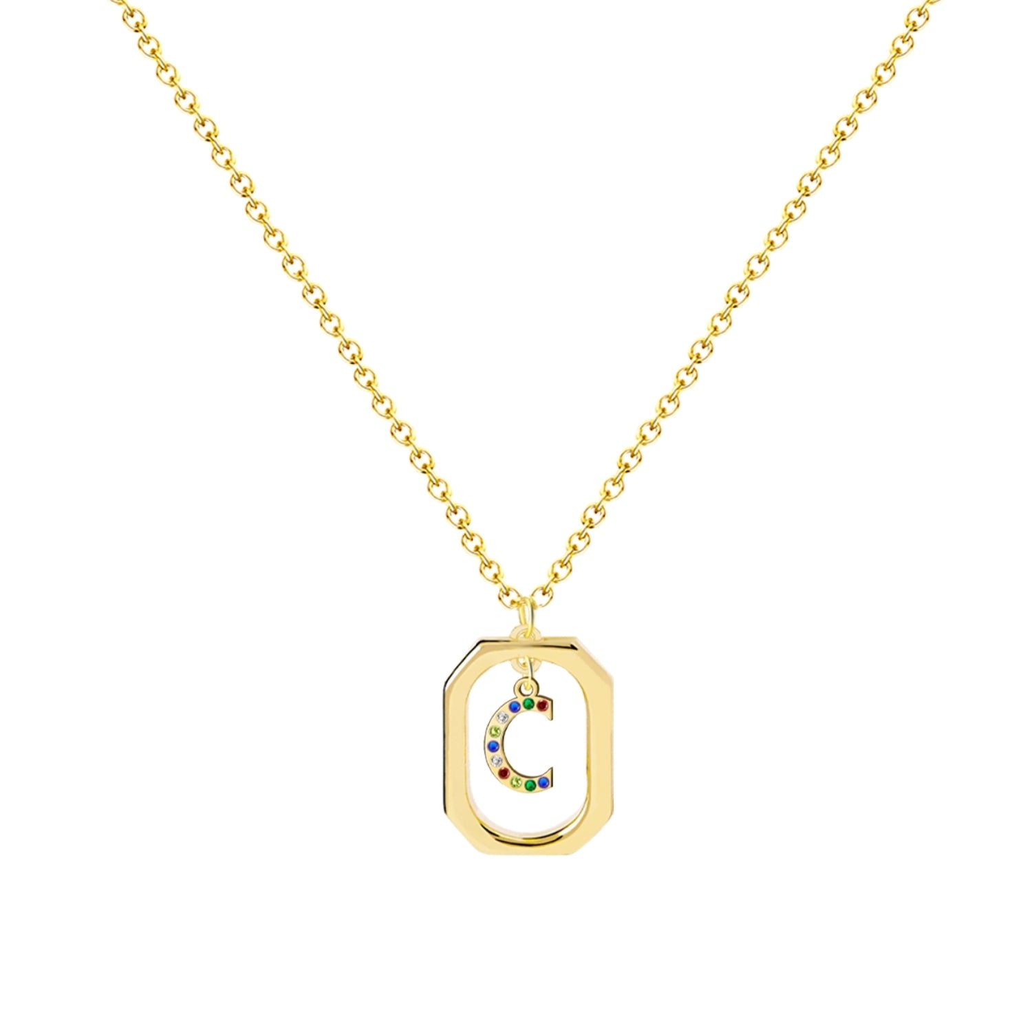 Collar con Colgante Letra Inicial y Marco Bañado Oro de 14K