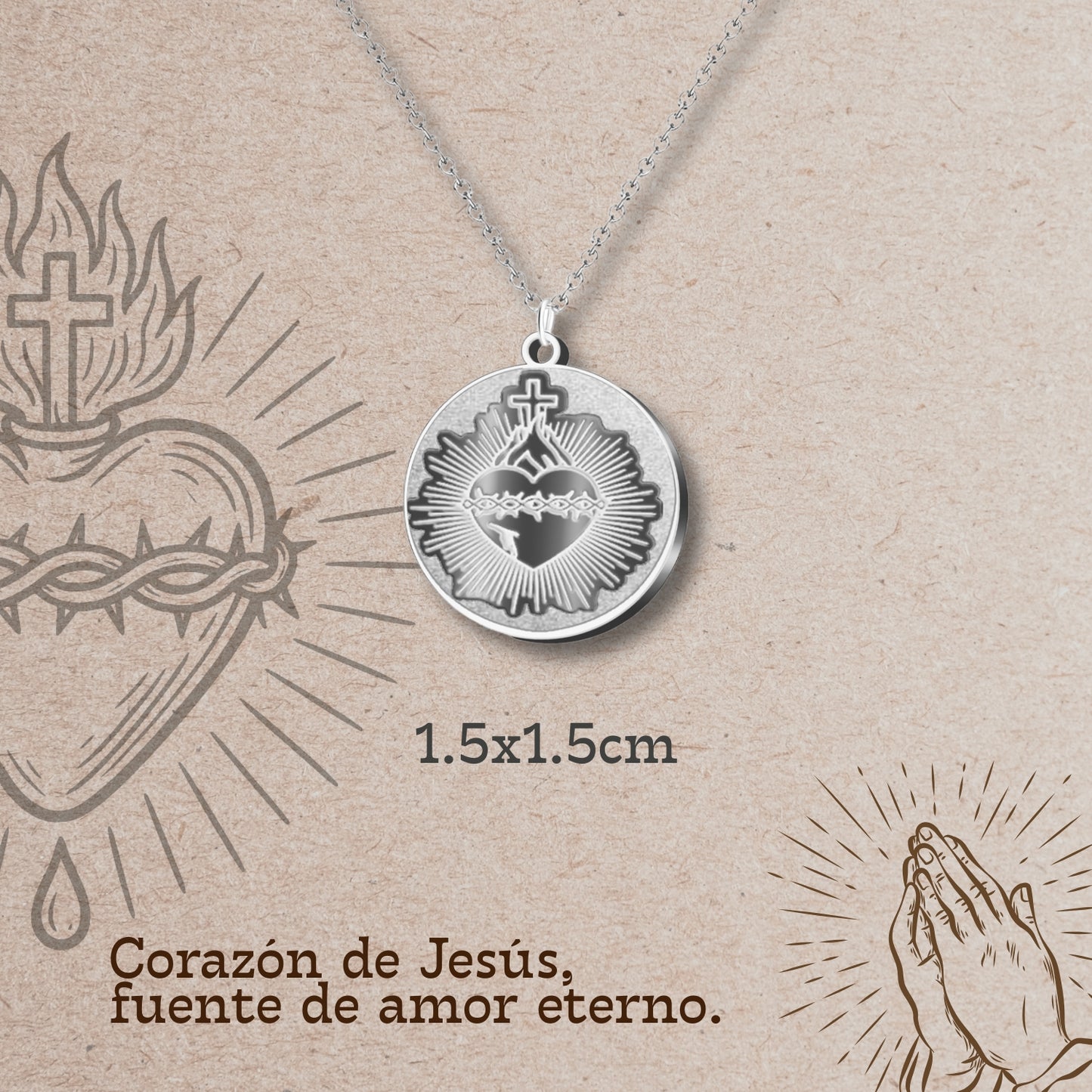 Colgante Acero CORAZON DE JESUS color Plateado