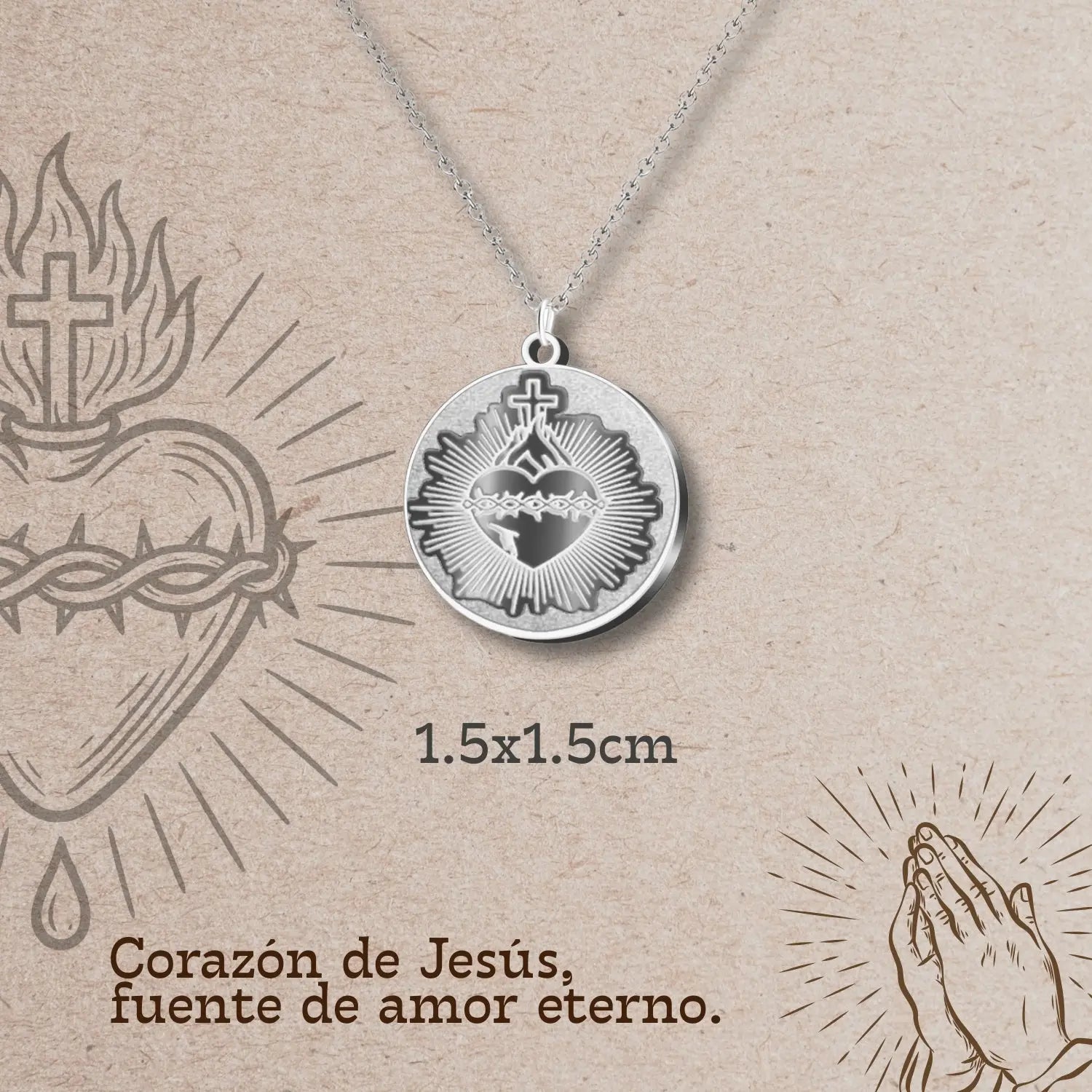 Colgante Acero CORAZON DE JESUS color Plateado - cotigo