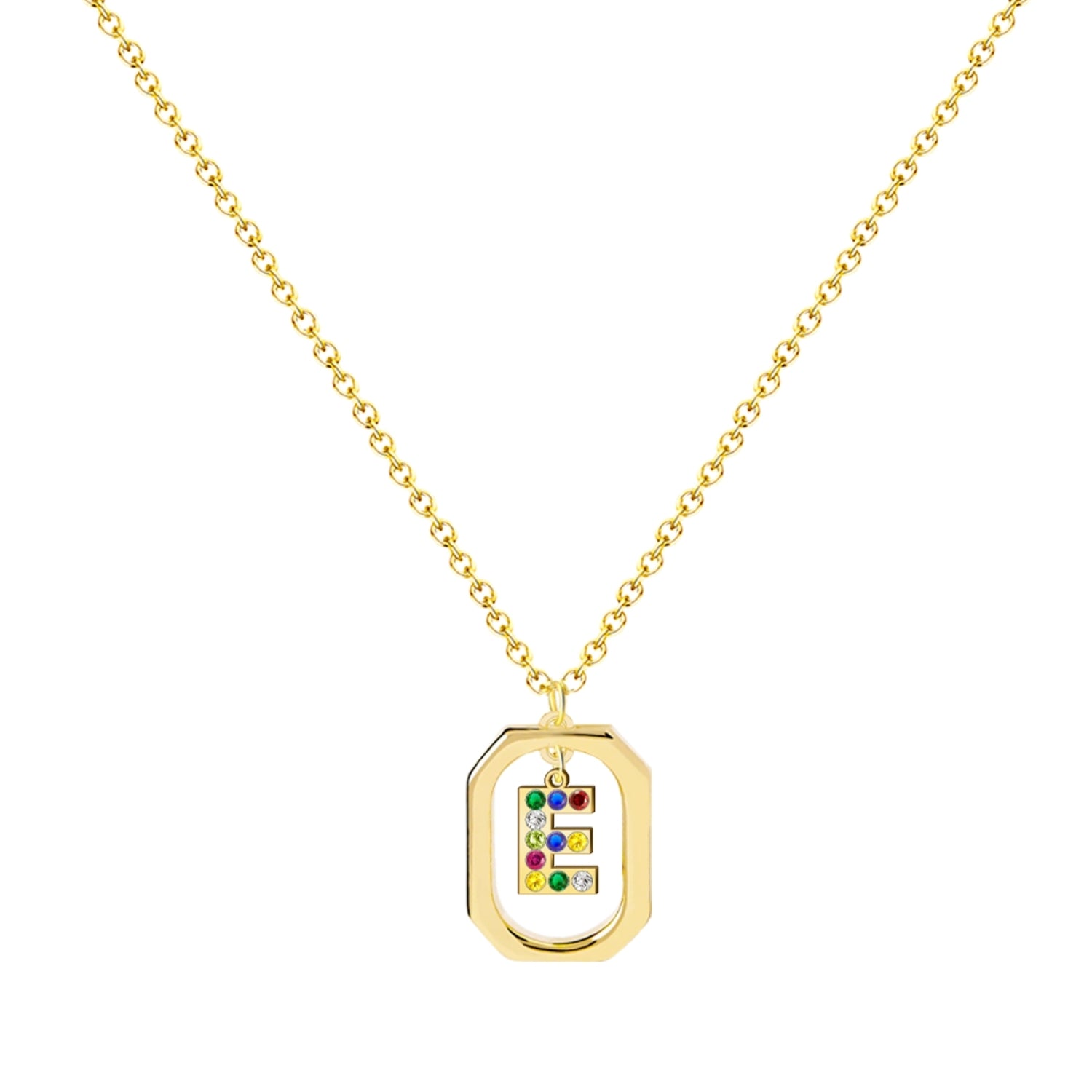 Collar con Colgante Letra Inicial y Marco Bañado Oro de 14K