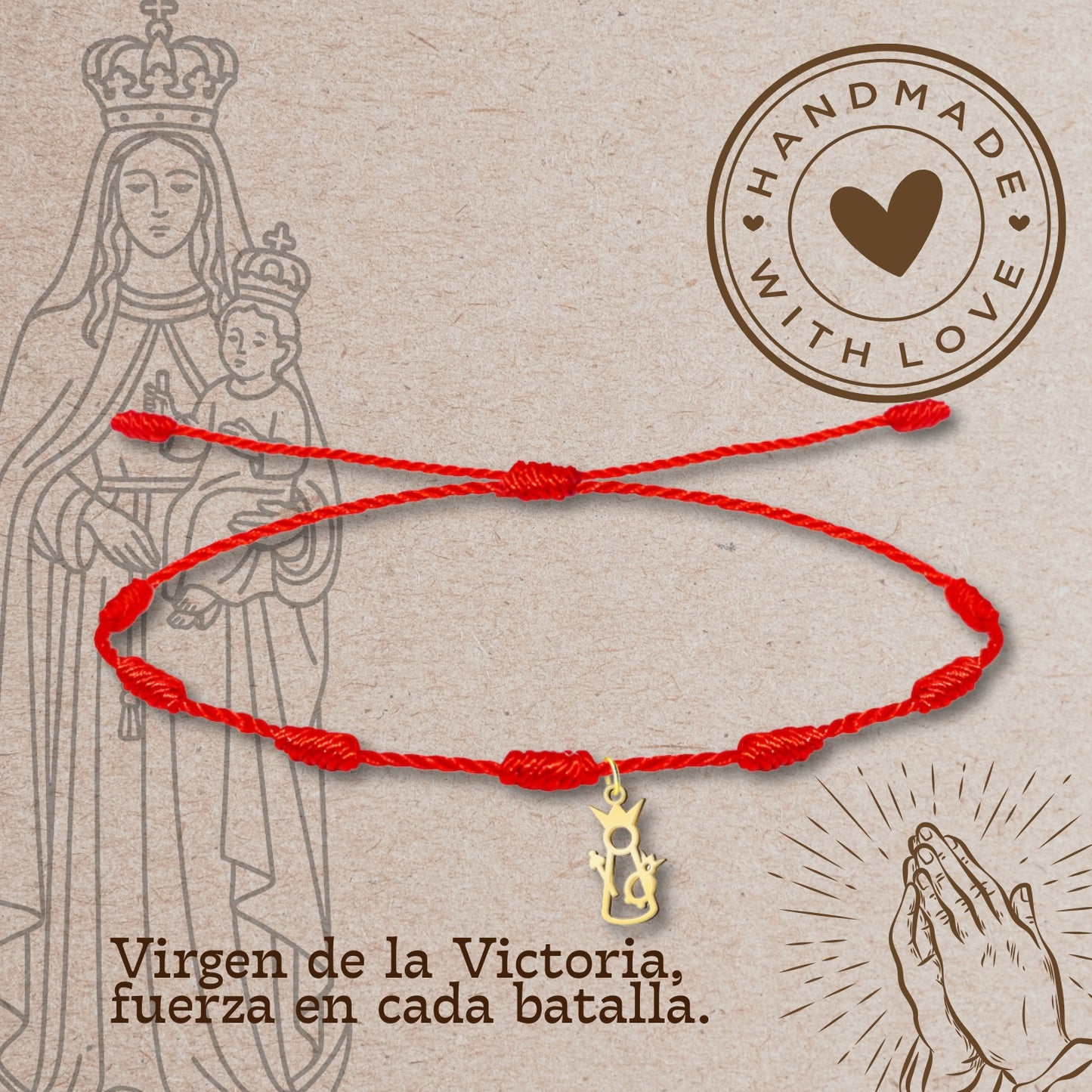 Pulsera 7 nudos con Virgen de la Victoria Acero Dorado