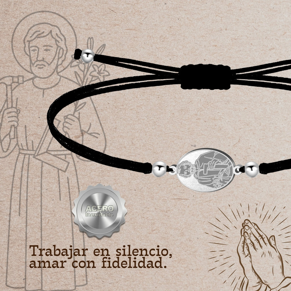 Pulsera Hilo Encerado con San José Obrero Acero Inoxidable cotigo