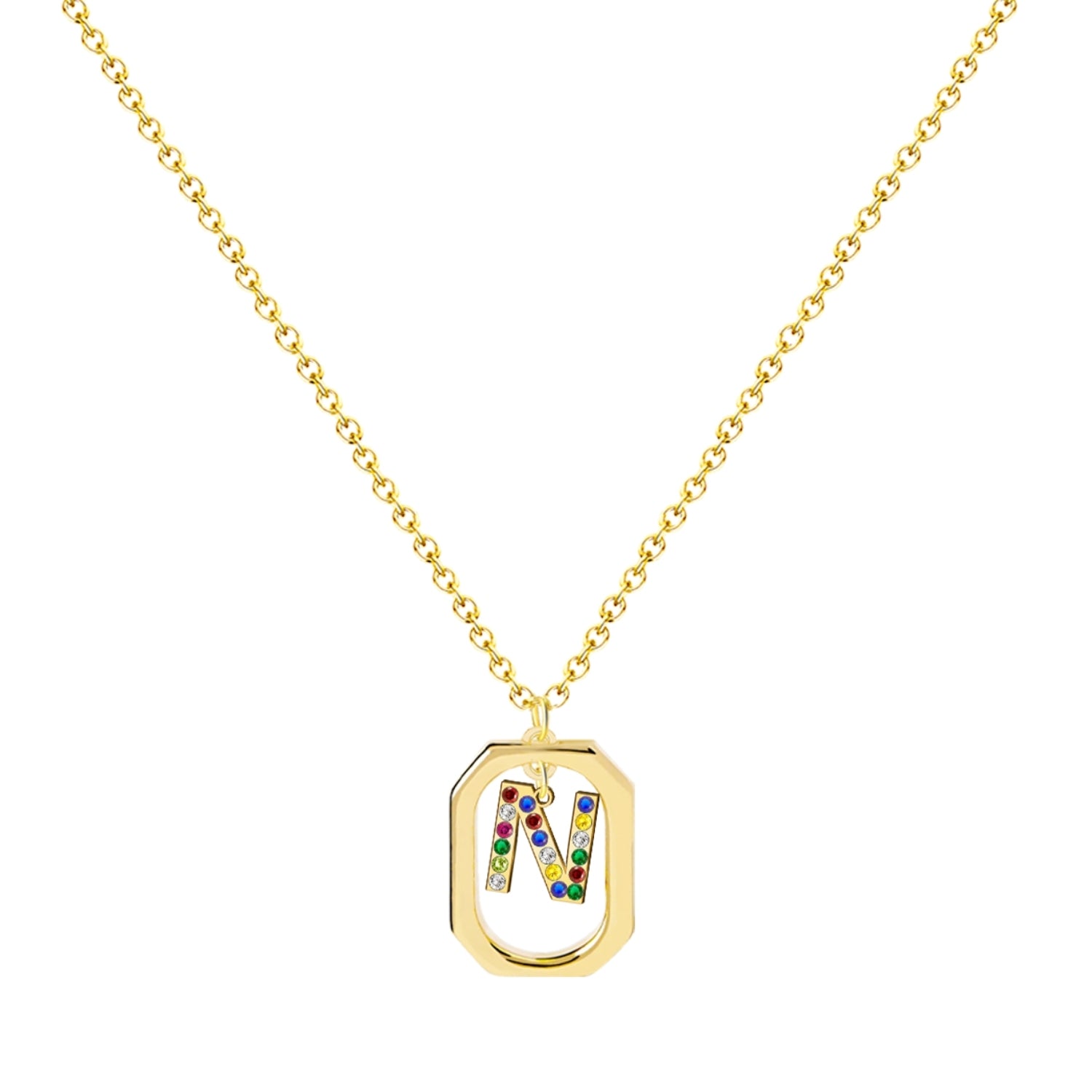 Collar con Colgante Letra Inicial y Marco Bañado Oro de 14K