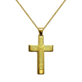 Cruz religiosa con oración del Padre Nuestro grabada en acero dorado