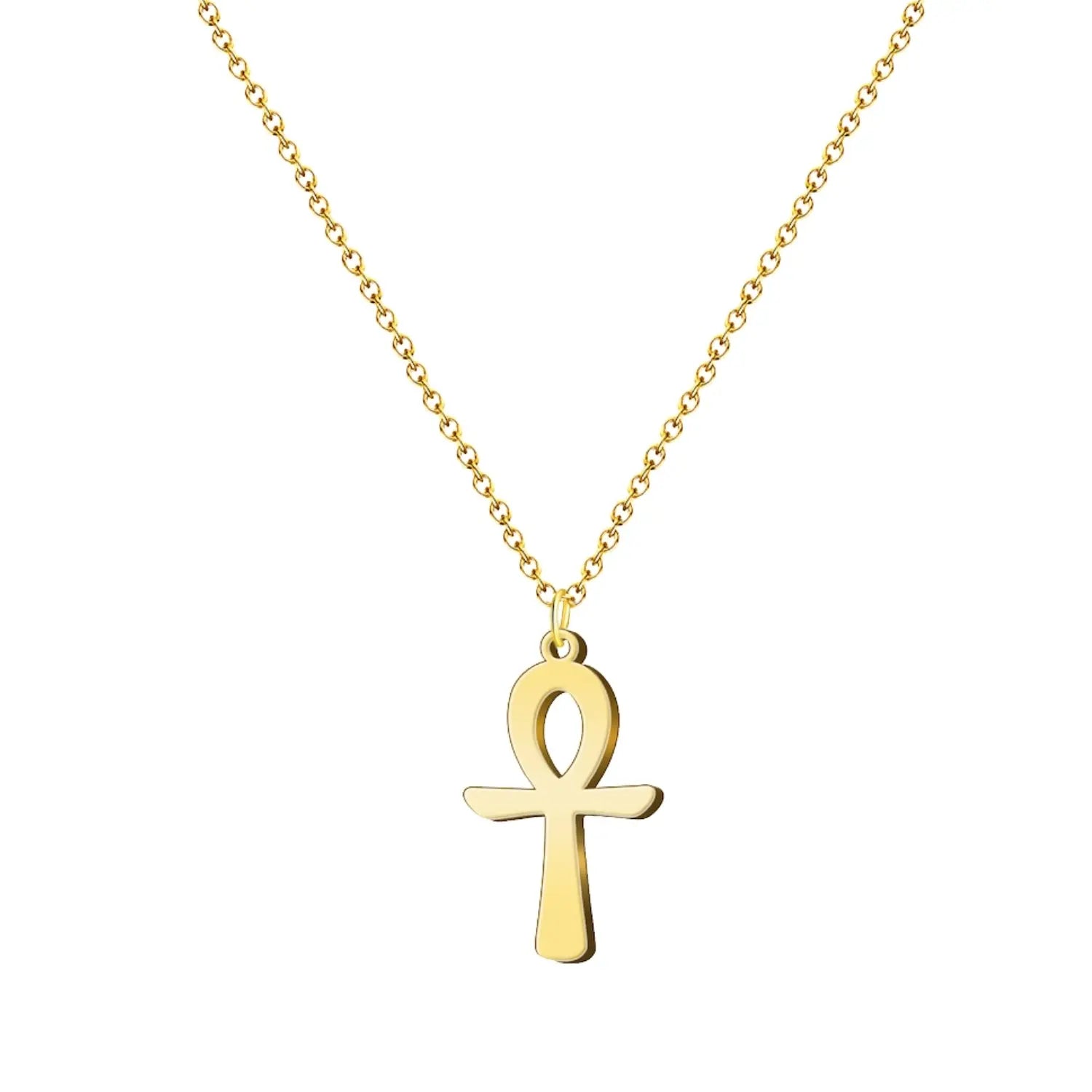 Collar Cruz Egipcia Ankh en Acero - Acabado Dorado - SKU 12827