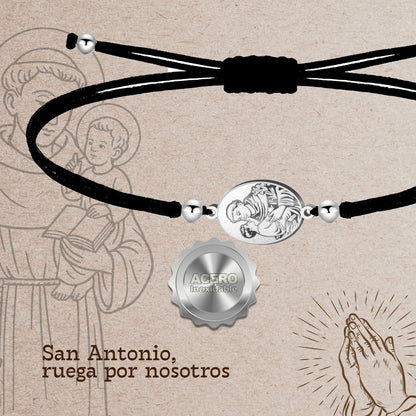 Pulsera Hilo Encerado con SAN ANTONIO color Plateado