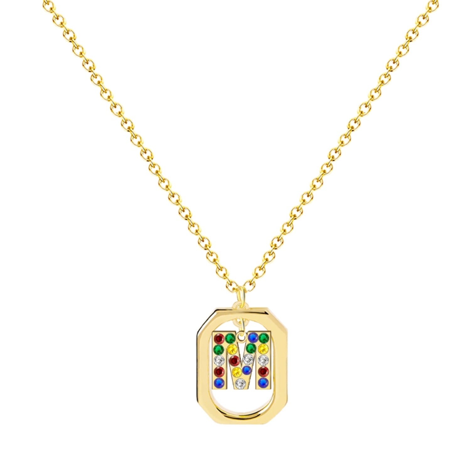 Collar con Colgante Letra Inicial y Marco Bañado Oro de 14K