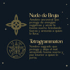 Pulsera 7 Nudos con Colgante Plateado: Tetragrammaton, Nudo de Bruja y San Benito - cotigo