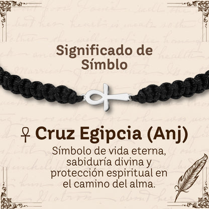 Pulsera Hilo Destino con Cruz Egipcia Acero Plateado