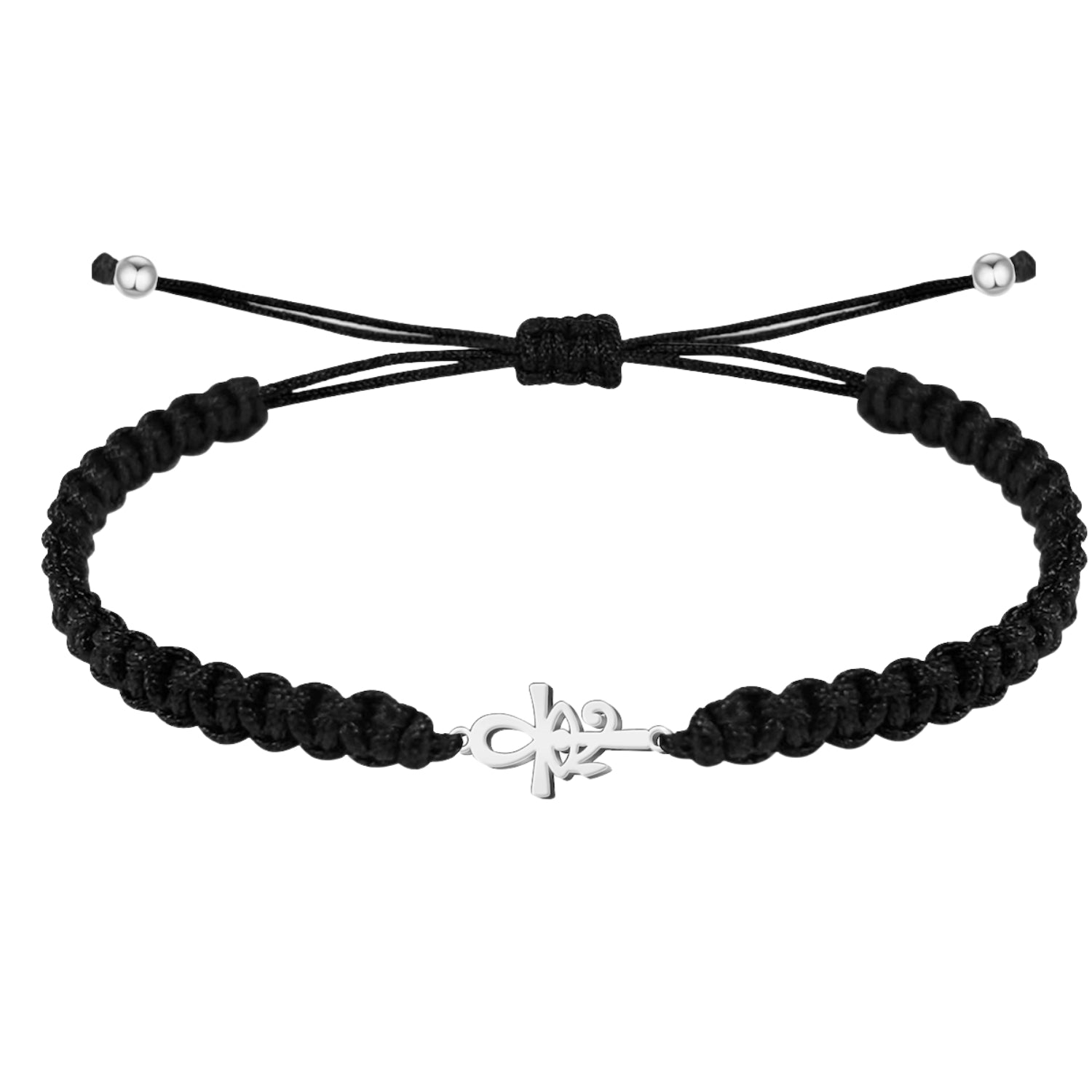 Pulsera Hilo Destino con Cruz Egipcia Ankh y Ojo de Horus en Acero