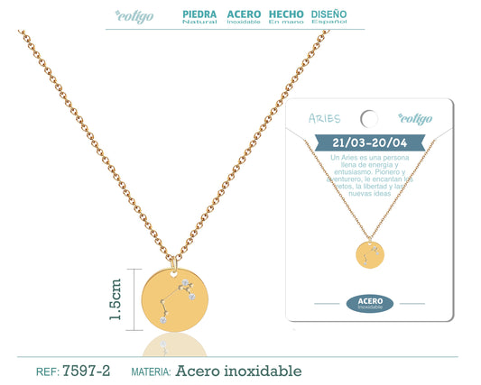 collar zodiaco Aries acero dorado