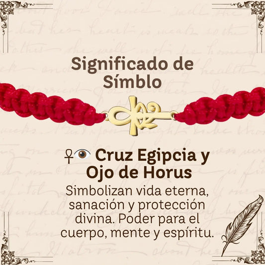 Pulsera Hilo Destino con Cruz Egipcia y Ojo Horus Acero Dorado - cotigo
