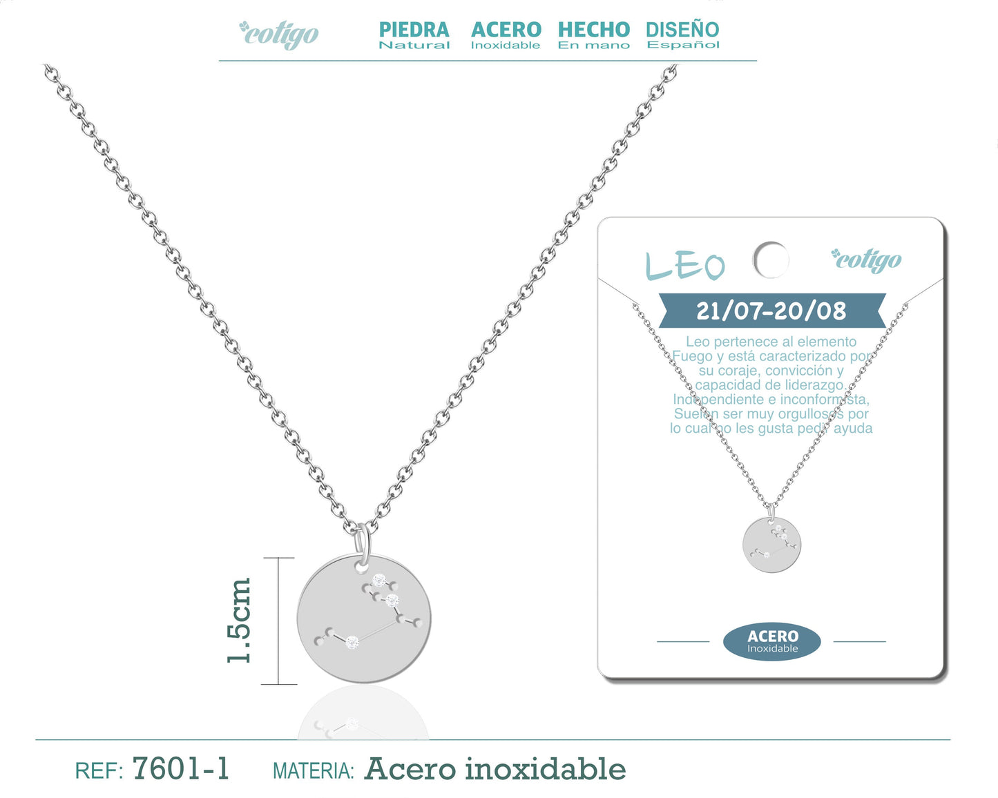 collar zodiaco Leo acero plateado