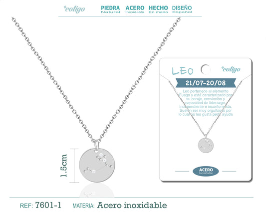 collar zodiaco Leo acero plateado