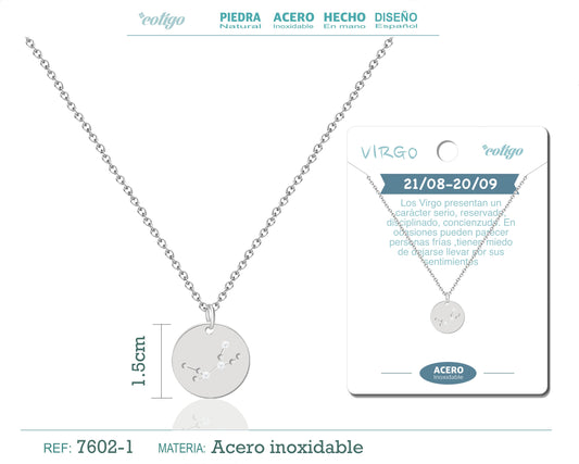 collar zodiaco Virgo acero plateado