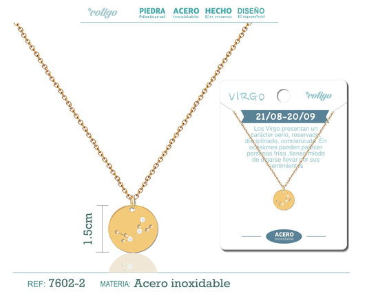 collar zodiaco Virgo acero dorado