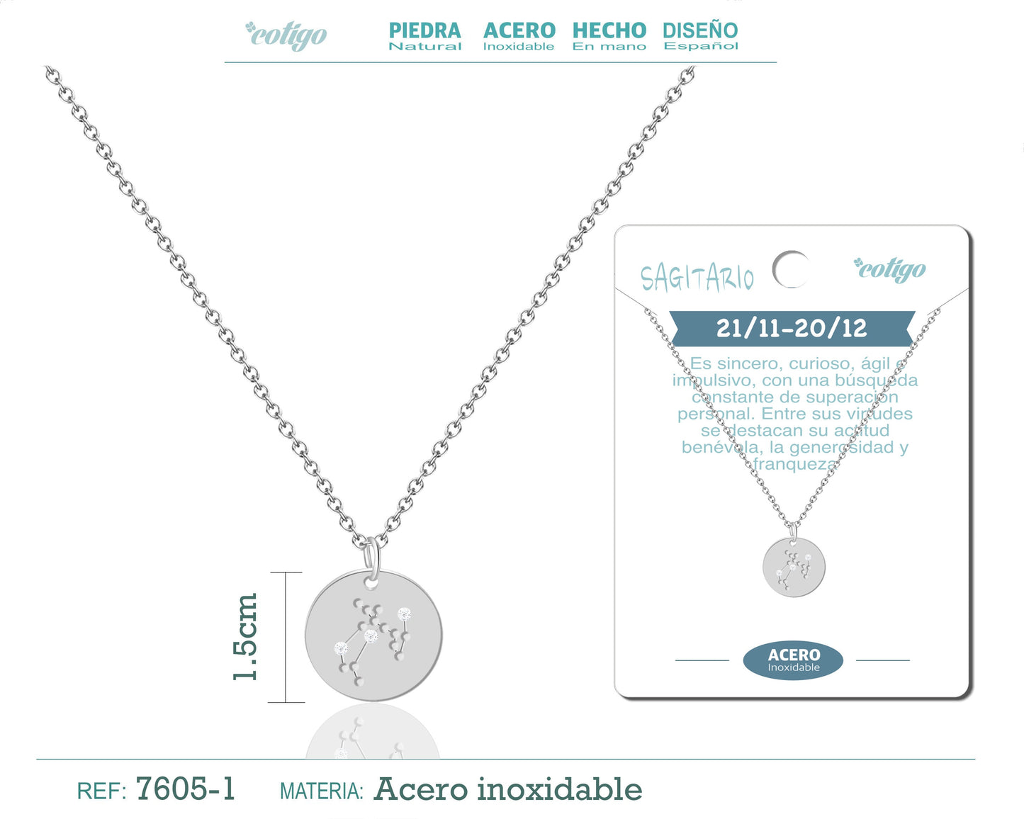 collar zodiaco Sagitario acero plateado