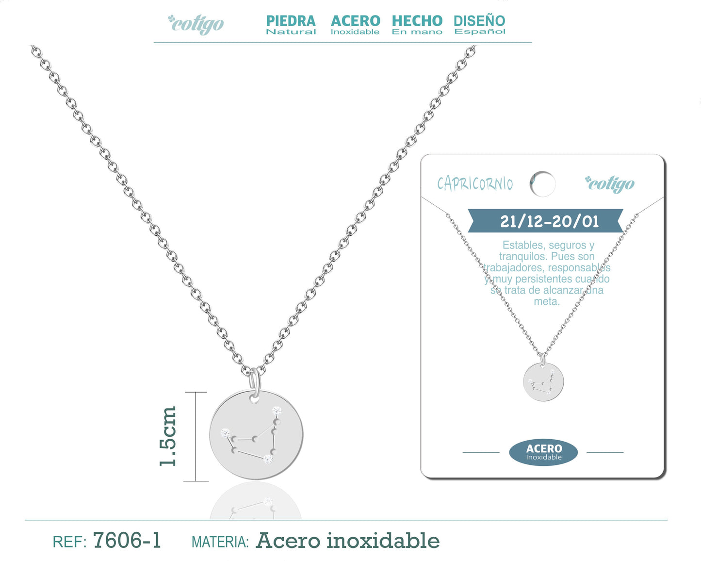 collar zodiaco Capricornio acero plateado