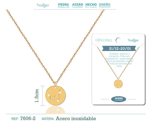 collar zodiaco Capricornio acero dorado