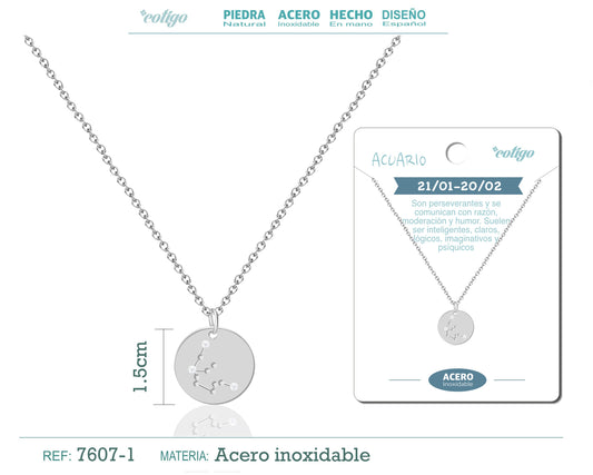 collar zodiaco Acuario acero plateado