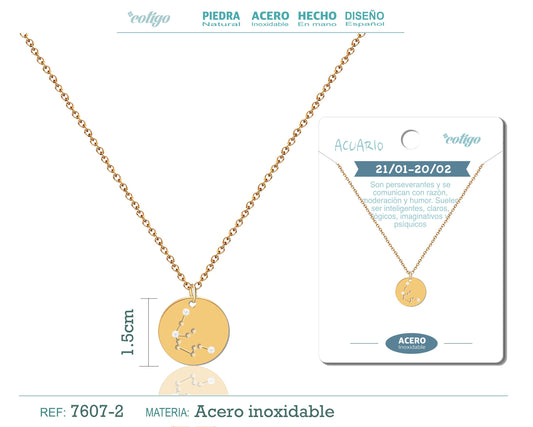 collar zodiaco Acuario acero dorado