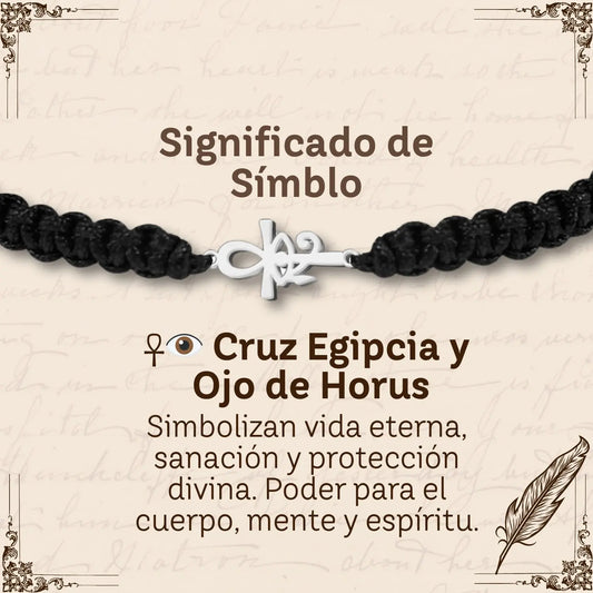 Pulsera Hilo Destino con Cruz Egipcia y Ojo Horus Acero Plateado - cotigo