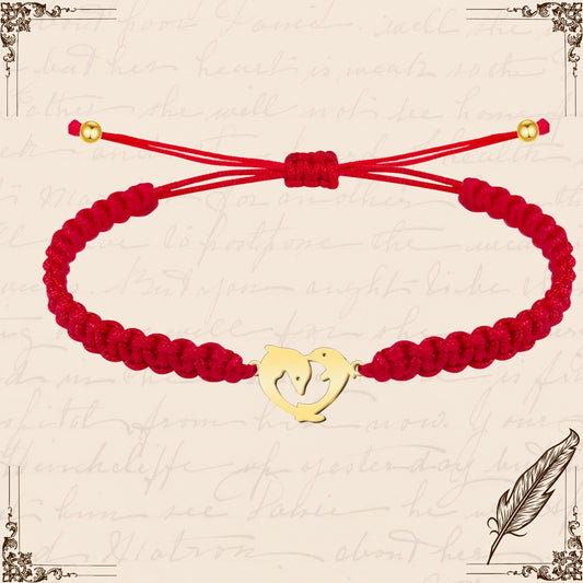 Pulsera Hilo Destino con Delfín Acero Dorado
