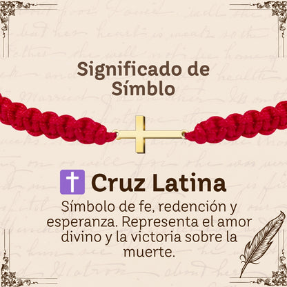 Pulsera Hilo Destino con Cruz Latina Acero Dorado