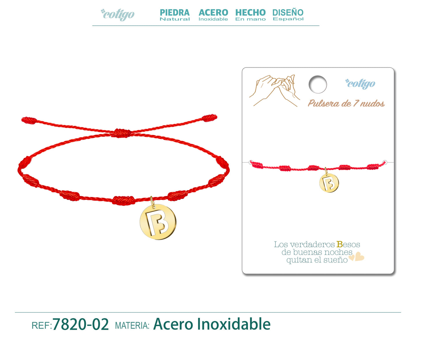 Pulsera 7 Nudos con letra B color Dorado