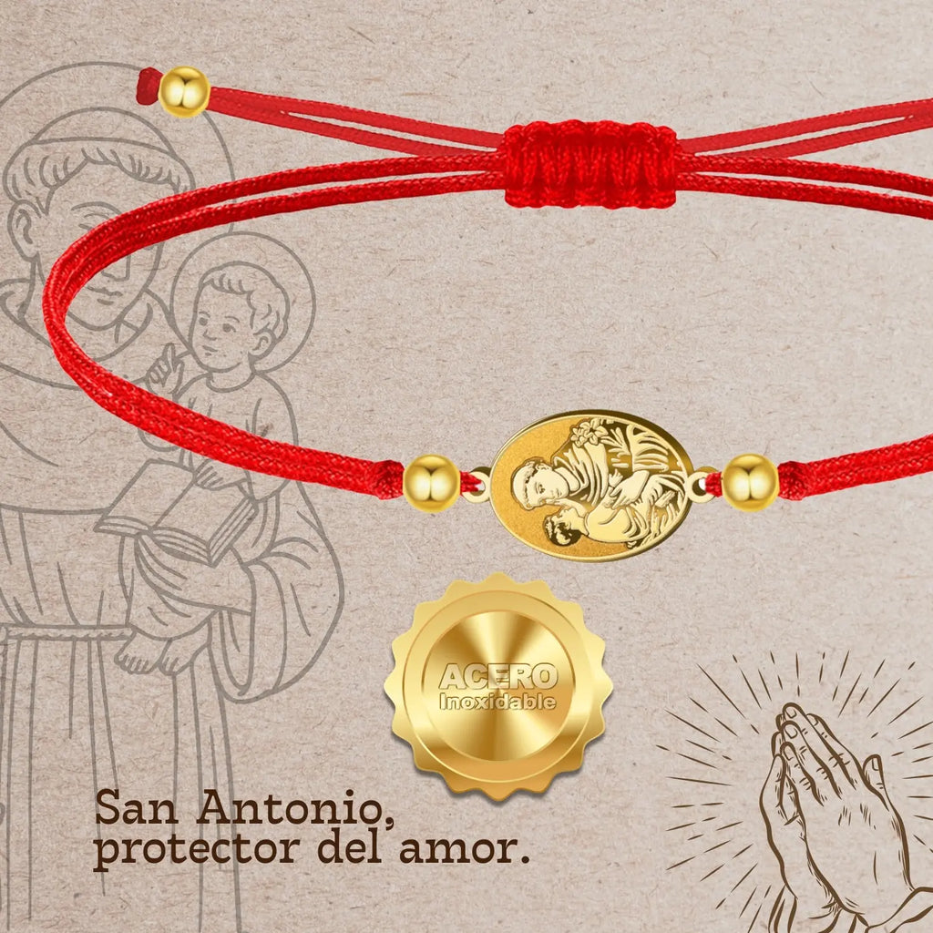 Pulsera Hilo Encerado con SAN ANTONIO color Dorado - cotigo