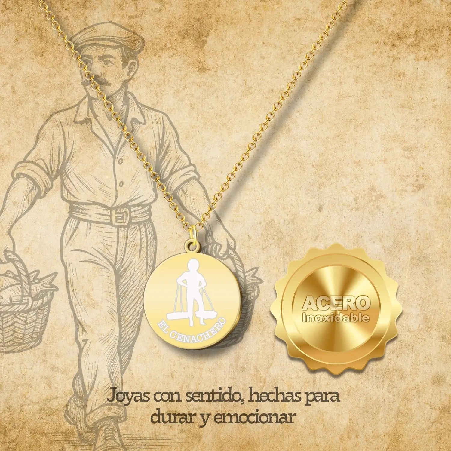 Colgante el Cenachero Acero Dorado - cotigo