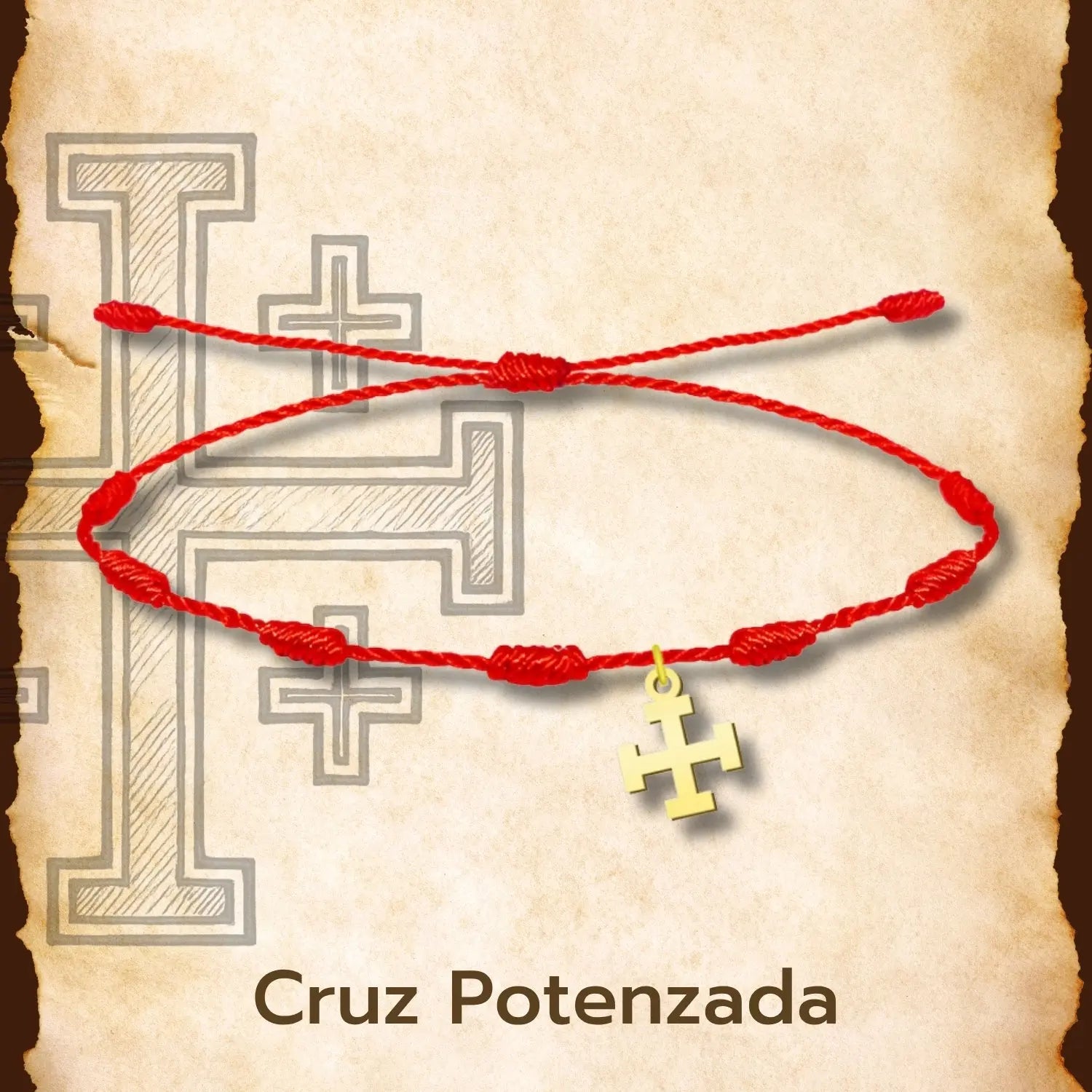 Pulsera 7 Nudos con Cruz Potenzada en Acero Dorado detalle