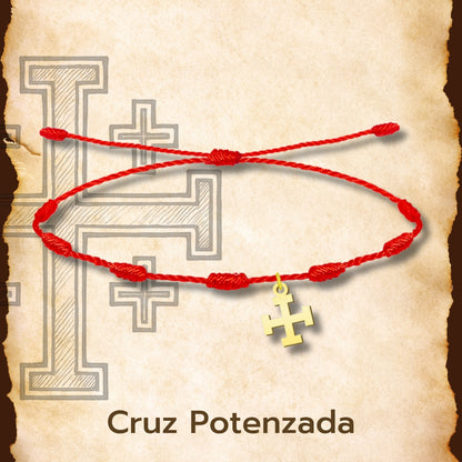 Pulsera 7 Nudos con Cruz Potenzada color Dorado