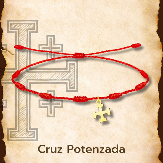 Pulsera 7 Nudos con Cruz Potenzada color Dorado