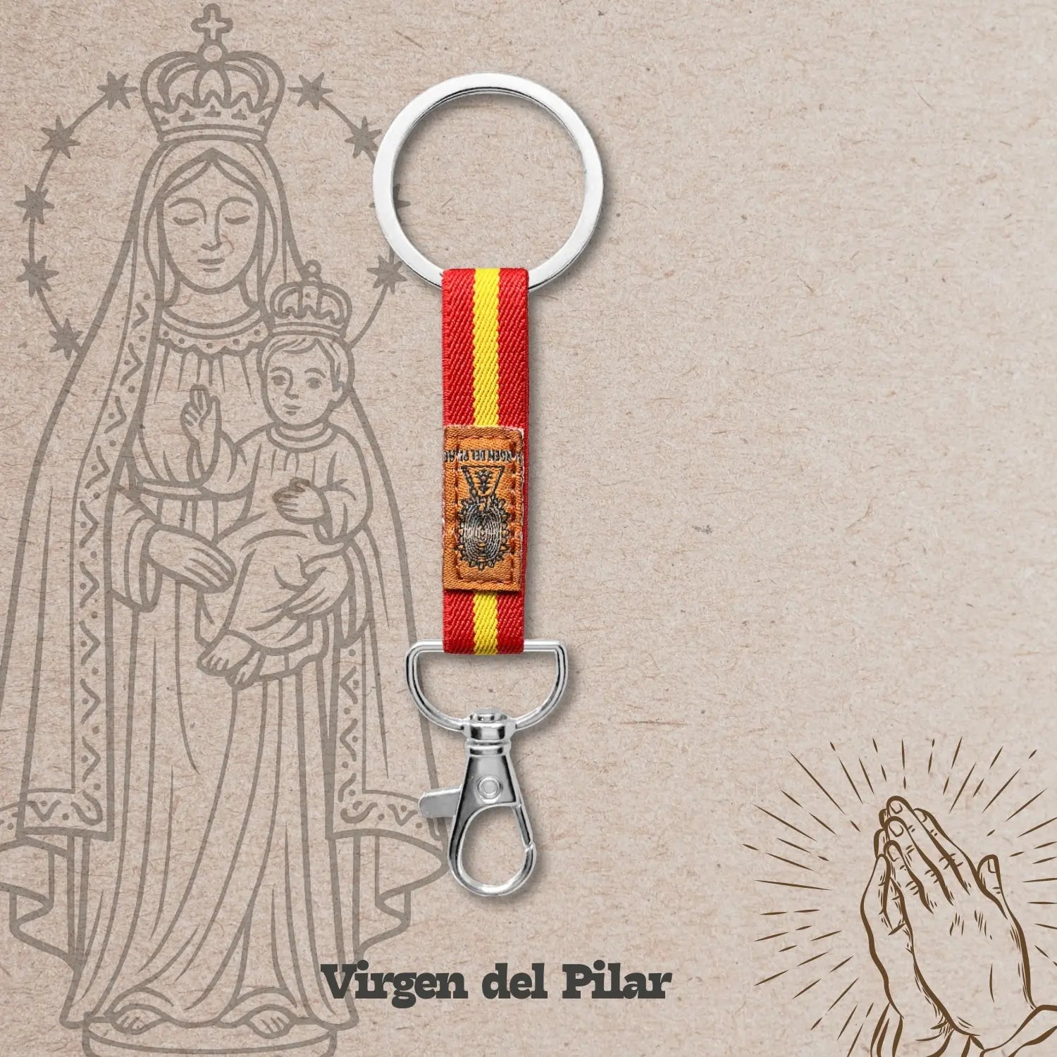 Llavero Virgen del Pilar con  Cinta Bandera Nacional - cotigo