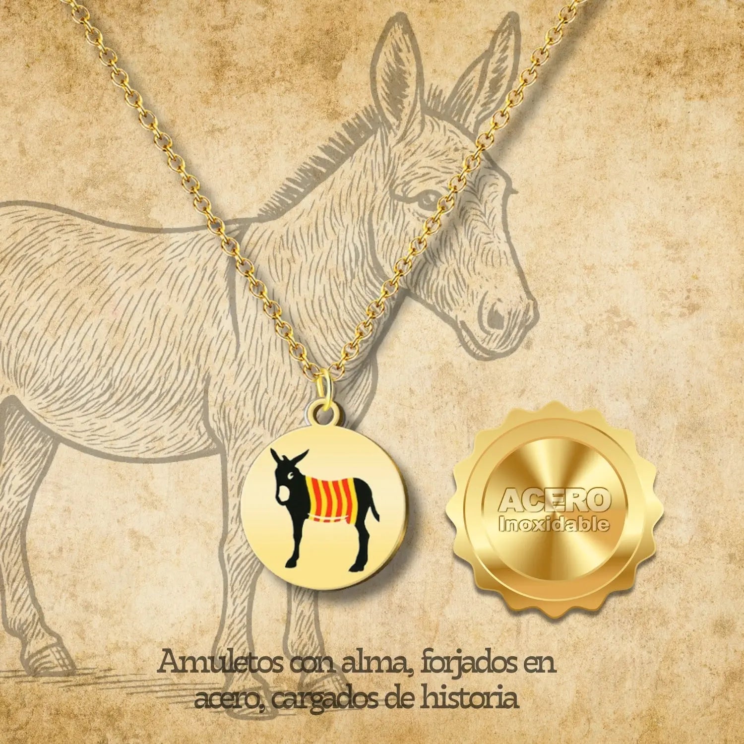 Colgante el Burro Catalán Acero Dorado textura