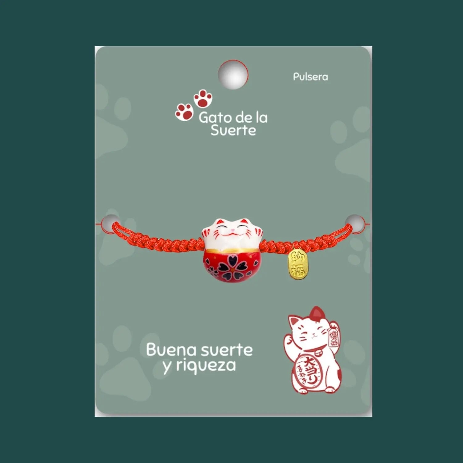 Pulsera Maneki-neko 🐱 |Pulsera Gato de la suerte| Amuleto de la suerte y protección | Hecha a mano con encanto oriental 💫 cotigo