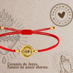 Pulsera Hilo Encerado con CORAZON DE JESUS color Dorado - cotigo
