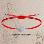 Pulsera Hilo encerado Rojo-Virgen Guadalupe Plateado - cotigo