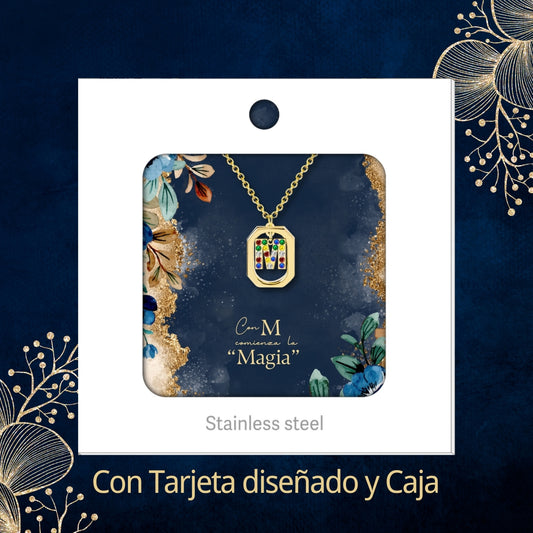 Collar Letra Inicial Acero Inoxidable con Tarjeta diseñado y Caja de Regalo, Regalo para Cumpleaños, Navidad, Día de Madera, San Valentín