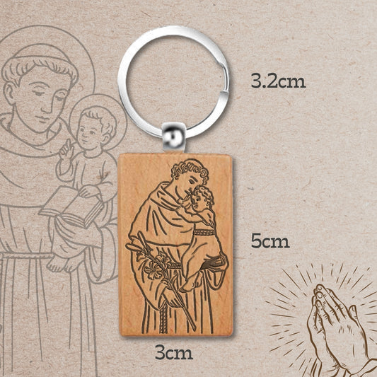 Llavero de San Antonio en Madera Natural