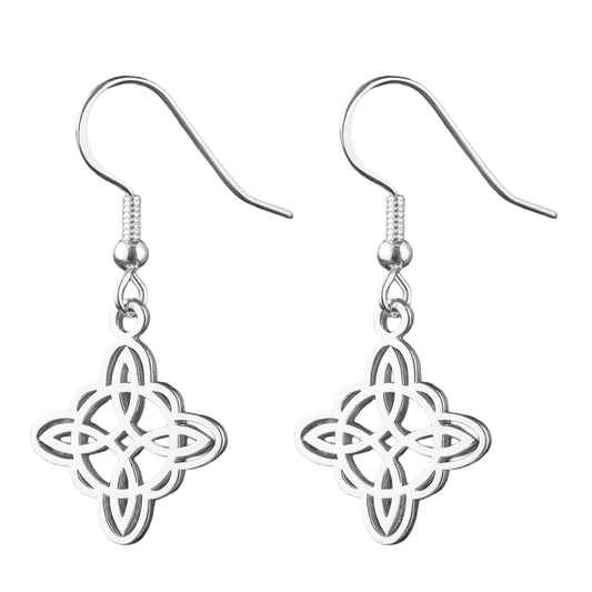 Pendientes Nudo de Bruja – Acero Inoxidable plateado, Amuleto de Protección