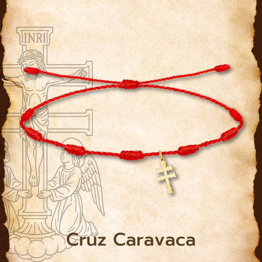 Pulsera 7 nudos con Cruz Caravaca Acero Color Dorado