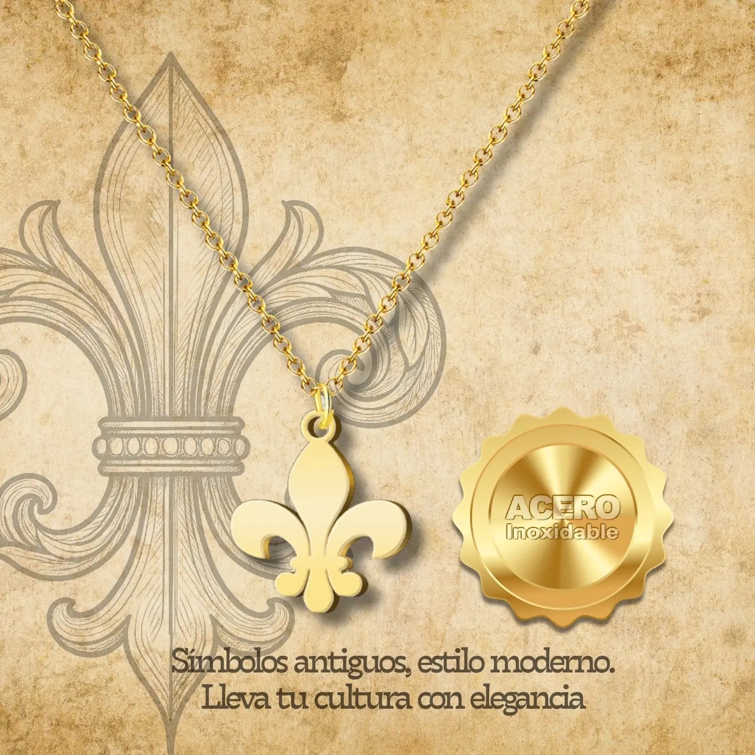 Colgante Flor de lis Acero Dorado - cotigo