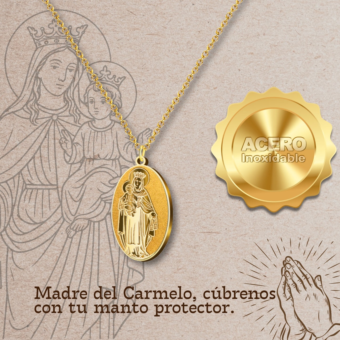 Colgante Acero Virgen del Carmen color Dorado