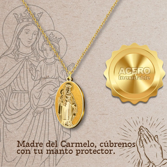 Collar Virgen del Carmen Acero Inoxidable Dorado - cotigo