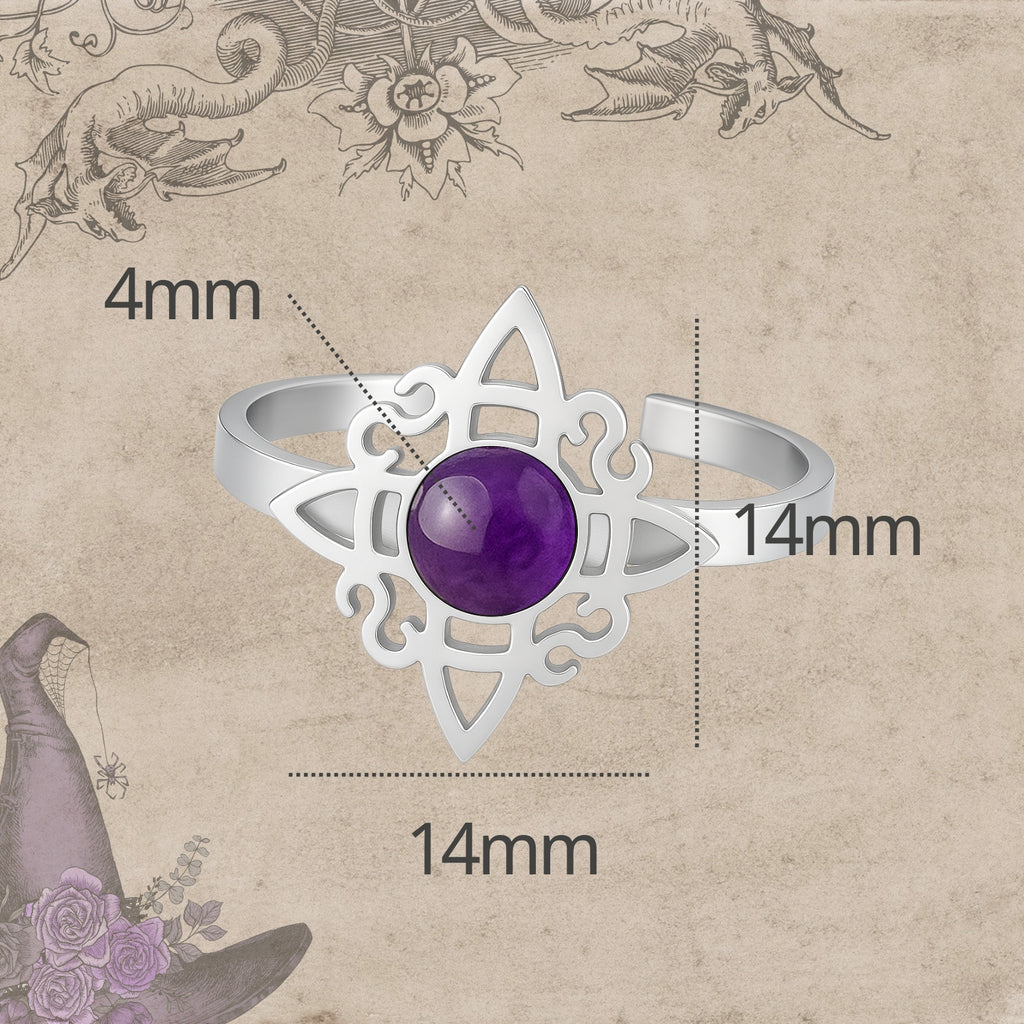 Anillo Nudo de Bruja con Amatista en Acero Plateado - cotigo