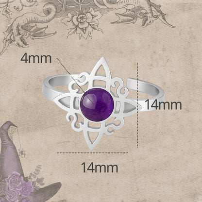 Anillo Nudo de Bruja Acero Plateado con Amatista